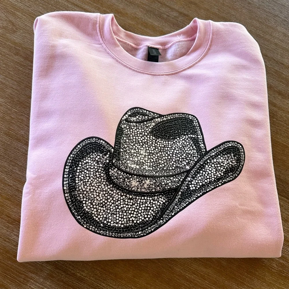 Pink Shirt with Rhinestone Cowboy Hat Design - Picture 1 of 1